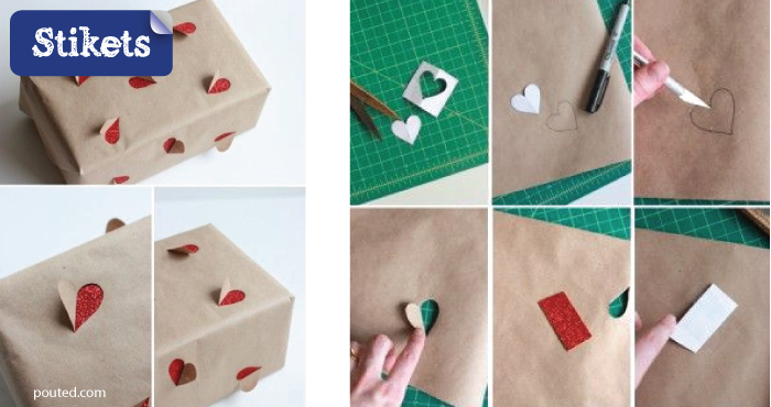 Envolver regalos papel craft y corazones