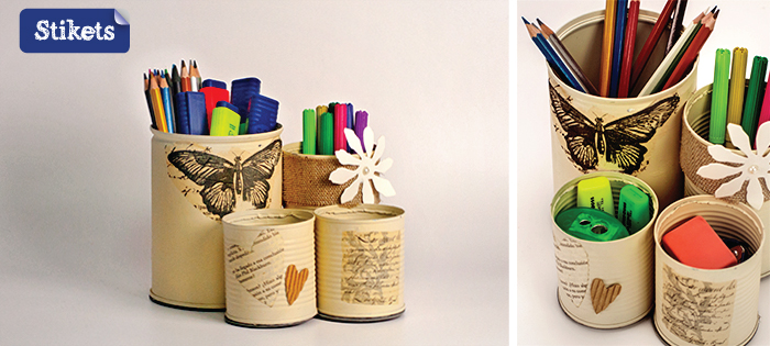 Latas recicladas con decoupage