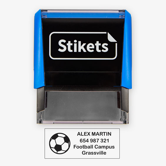 Sello rectangular Stikets personalizado con cuatro líneas de información