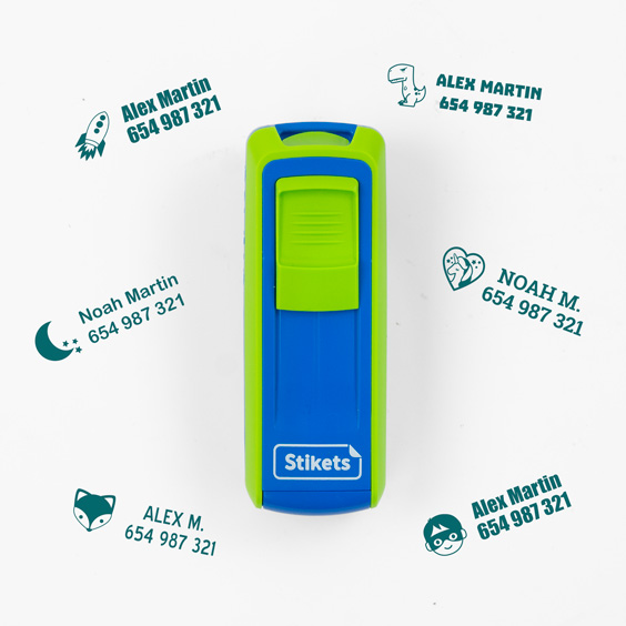 Sello automático de bolsillo Stikets con varios diseños de nombre e icono