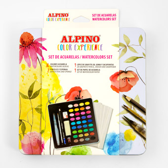 Set de acuarelas Alpino con pinceles lápiz papel y accesorios