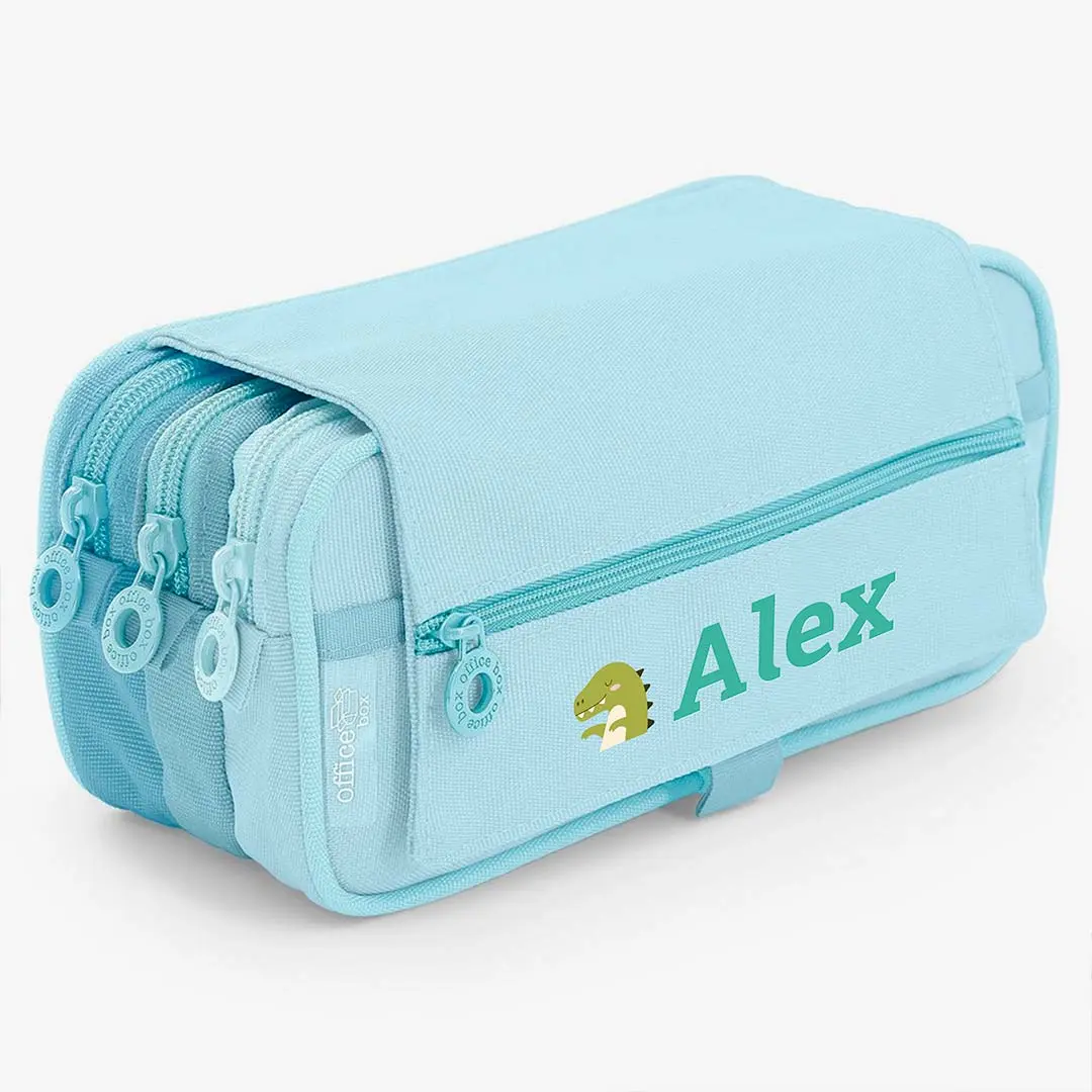 Estuche escolar de tres cremalleras personalizado en tonos azules