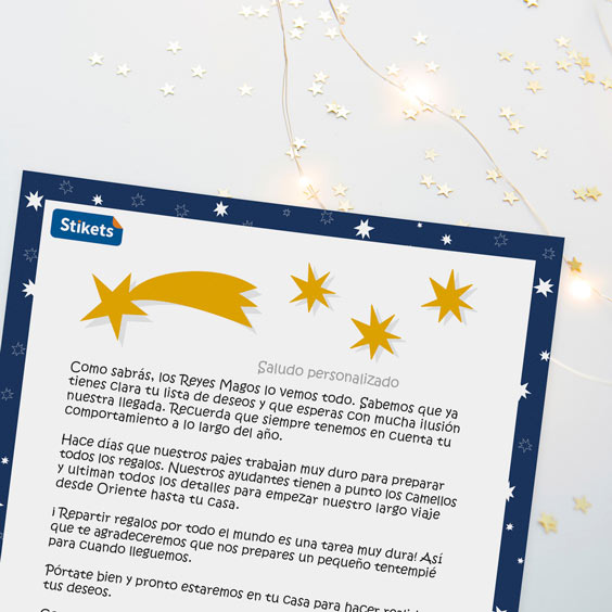 Carta de los Reyes de Oriente imprimible con borde azul estrellado y estrellas doradas