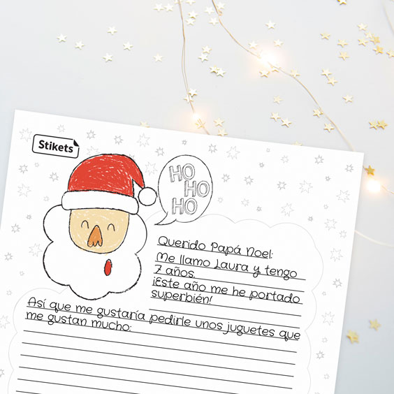 Carta de Papá Noel para escribir y colorear con dibujo de Papá Noel coloreado y líneas para escribir
