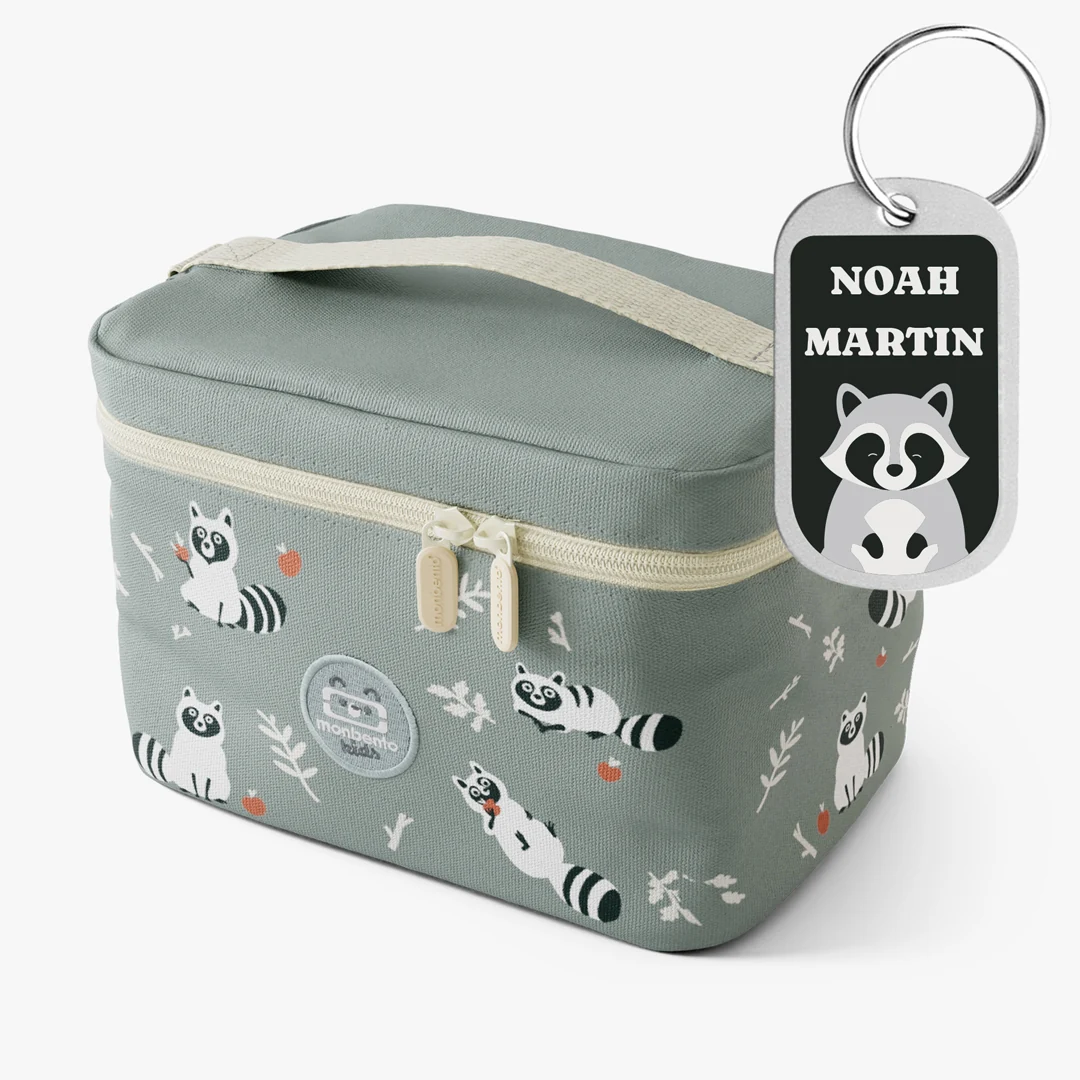 Bolsa térmica Frosty Racoon con asa superior y chapa personalizada
