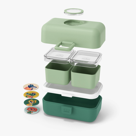 Piezas y recipientes de la fiambrera verde Monbento MB Tresor