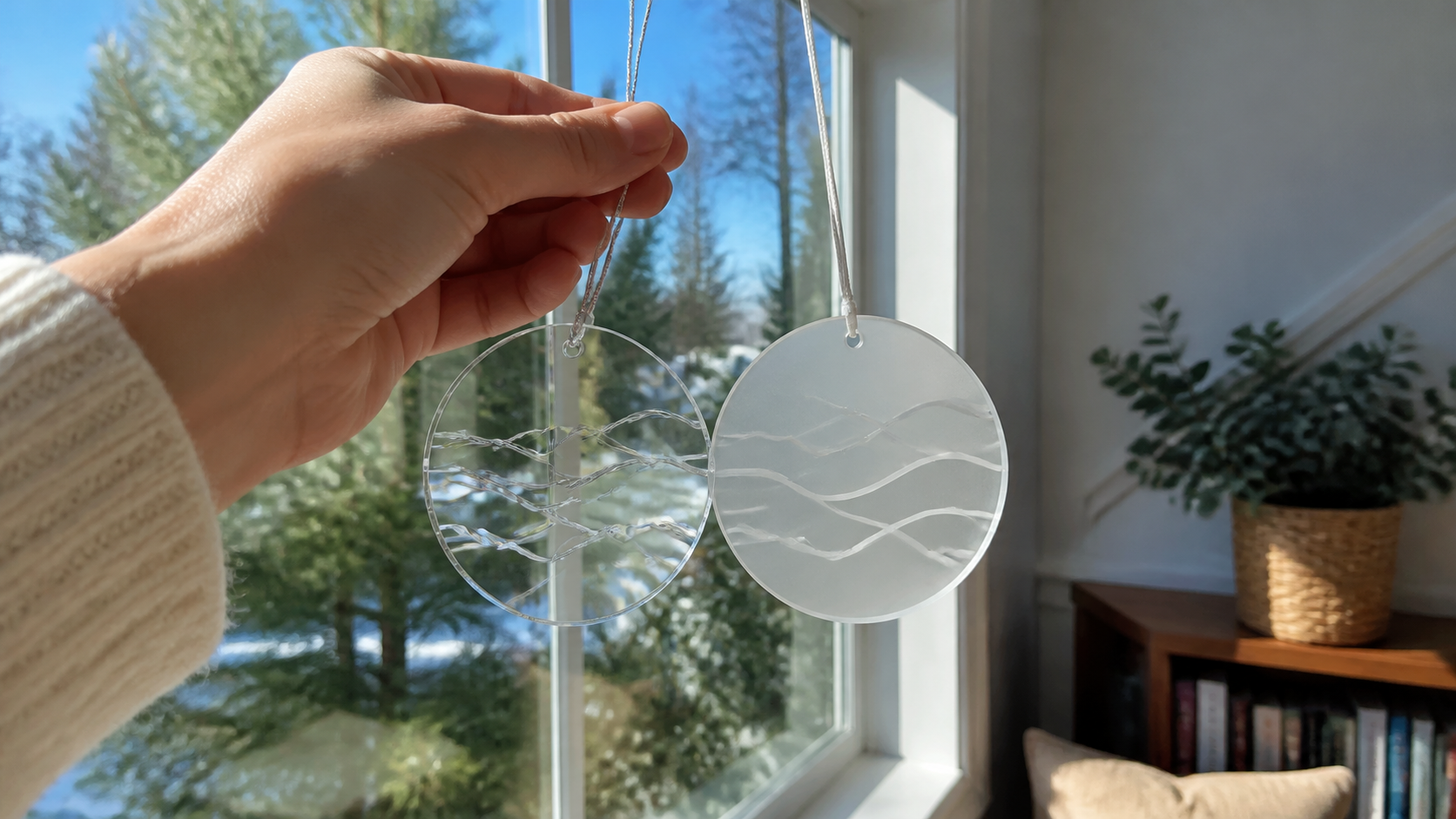 Comparación de adornos transparentes y translúcidos delante de una ventana