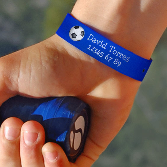Pulsera infantil personalizada con nombre y teléfono de contacto