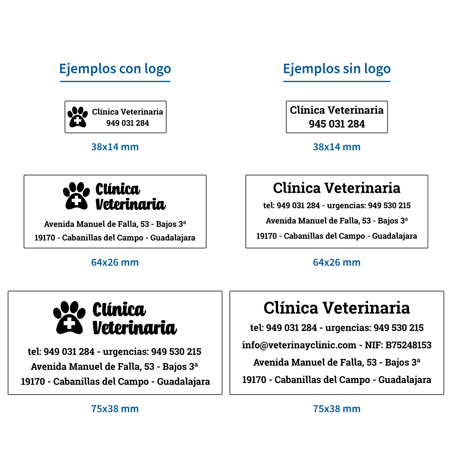 Ejemplos de composición de sellos de empresa con y sin logotipo