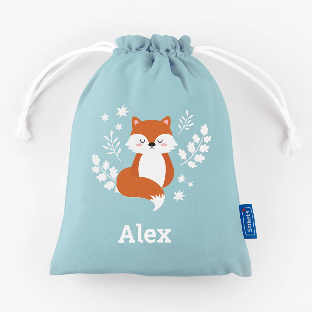 Bolsa de merienda de tela personalizada con un zorro y nombre