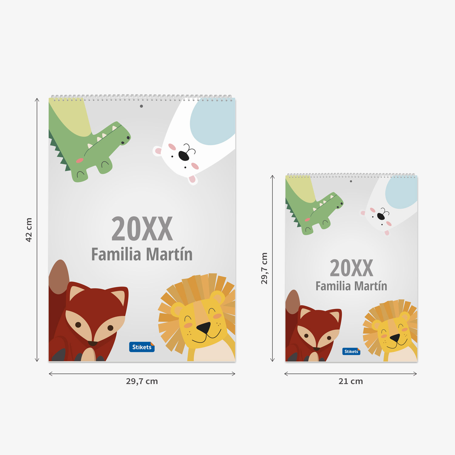 Comparación de los tamaños A3 y A4 del calendario planificador familiar Stikets